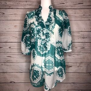 ❣️4 for $15❣️NY&Co. Green White Floral Blouse | S